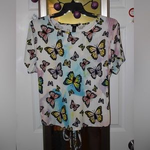 Tie-dye butterfly T-shirt with lace up back